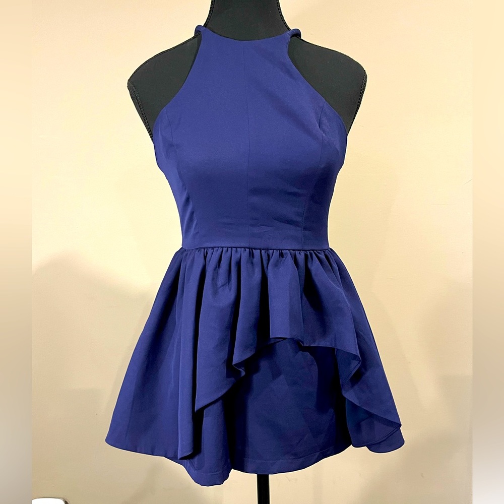 ANGEL BIBA navy romper with skirt overlay